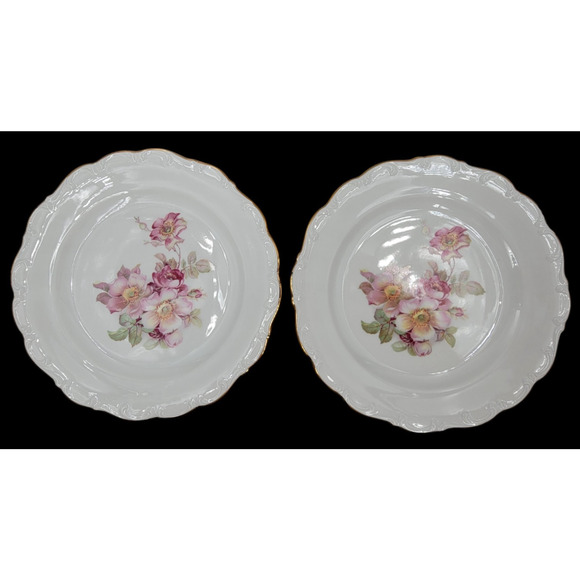 2 Schumann Arzberg Briar Rose Dinner Plates Gold Trim Bavaria Germany 1950s - Picture 5 of 9